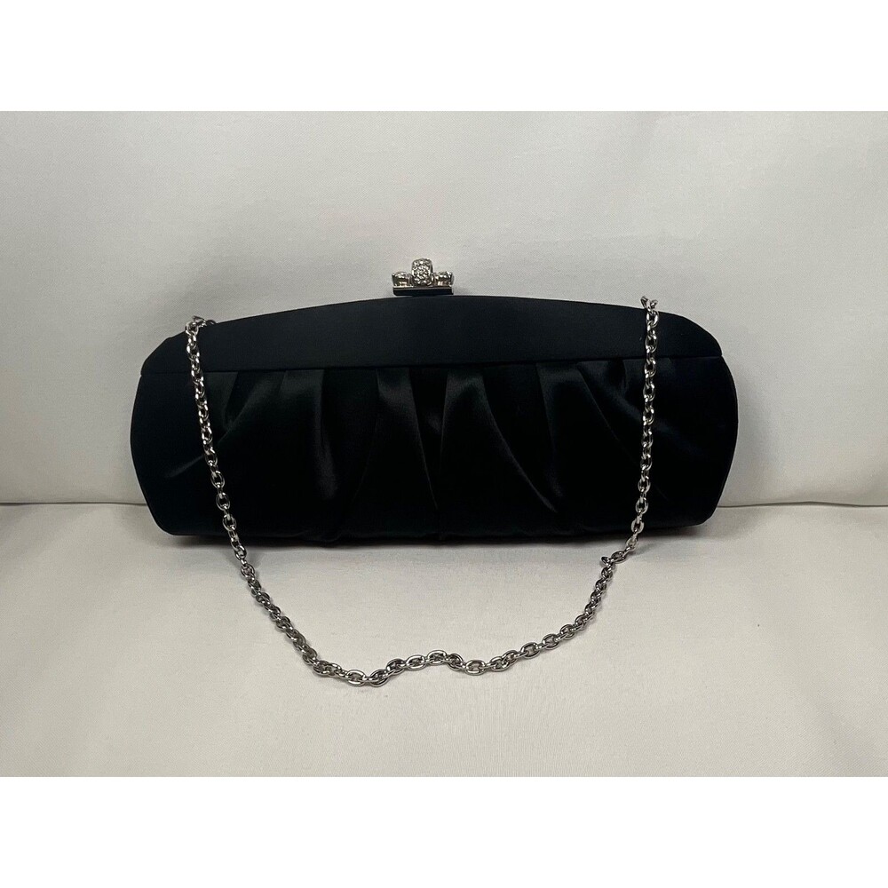 Franchi Black Formalwear Clutch Purse with Silver Chain Prom Party Simple